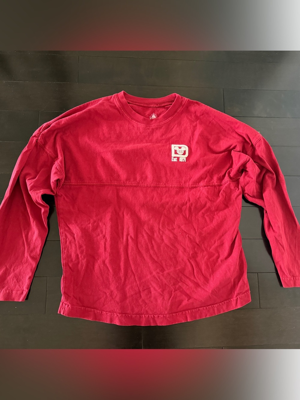 Disney Red Long-Sleeve Crewneck Shirt with Chest Logo